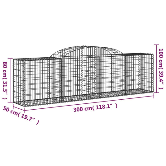 vidaXL Arched Gabion Baskets 6 pcs 118.1"x19.7"x31.5"/39.4" Galvanized Iron
