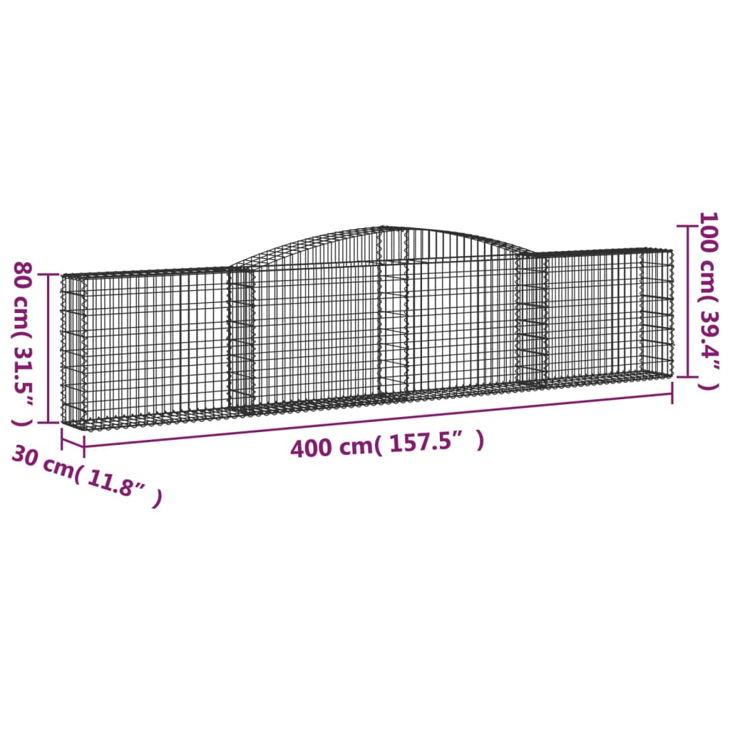 vidaXL Arched Gabion Baskets 2 pcs 157.5"x11.8"x31.5"/39.4" Galvanized Iron