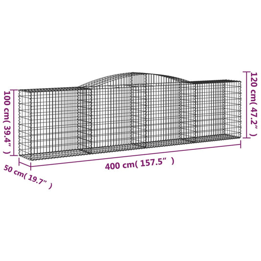 vidaXL Arched Gabion Baskets 8 pcs 157.5"x19.7"x39.4"/47.2" Galvanized Iron