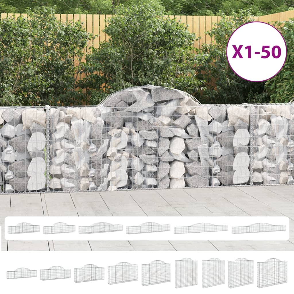 vidaXL Arched Gabion Baskets 2 pcs 157.5"x11.8"x31.5"/39.4" Galvanized Iron